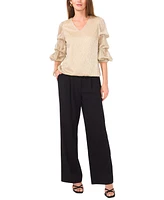 Vince Camuto Women's Metallic V-Neck Lantern-Sleeve Top