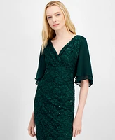 Connected Women's Sequin Lace Flutter-Sleeve Dress