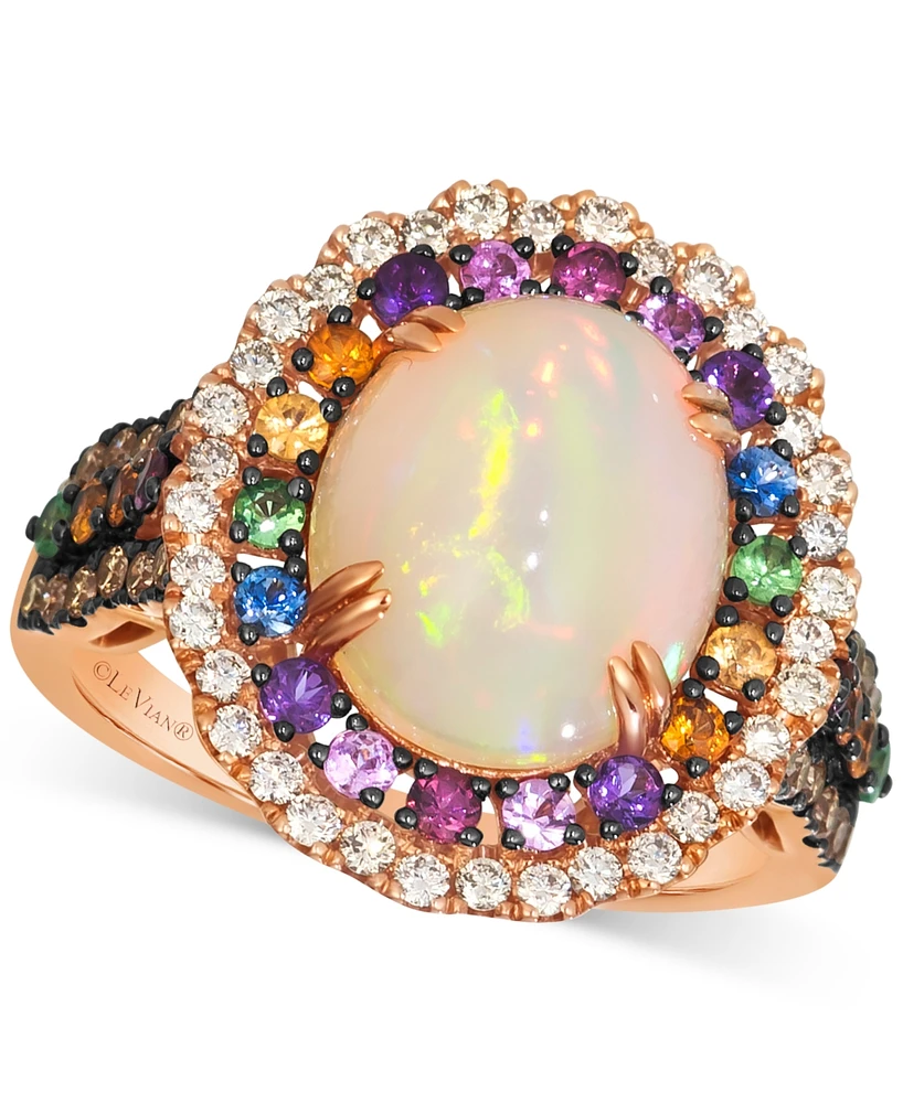 Le Vian Multi-Gemstone (3-1/3 ct. t.w.) & Diamond (5/8 ct. t.w.) Halo Statement Ring in 14k Rose Gold