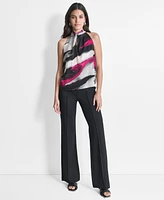 Dkny Women's Twisted-Neck Sleeveless Marbled-Print Top