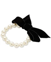 Kate Spade New York Gold-Tone Velvet Bow Imitation Pearl Stretch Bracelet