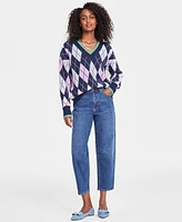 On 34th Women's Argyle V-Neck Drop-Shoulder Sweater, Created for Macy's