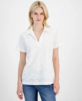 Tommy Hilfiger Women's Lace-Front Short-Sleeve Shirt