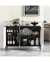 Skonyon Sideboard Cabinet with Tempered Glass Door for Living Room Dining Room Kitchen-White