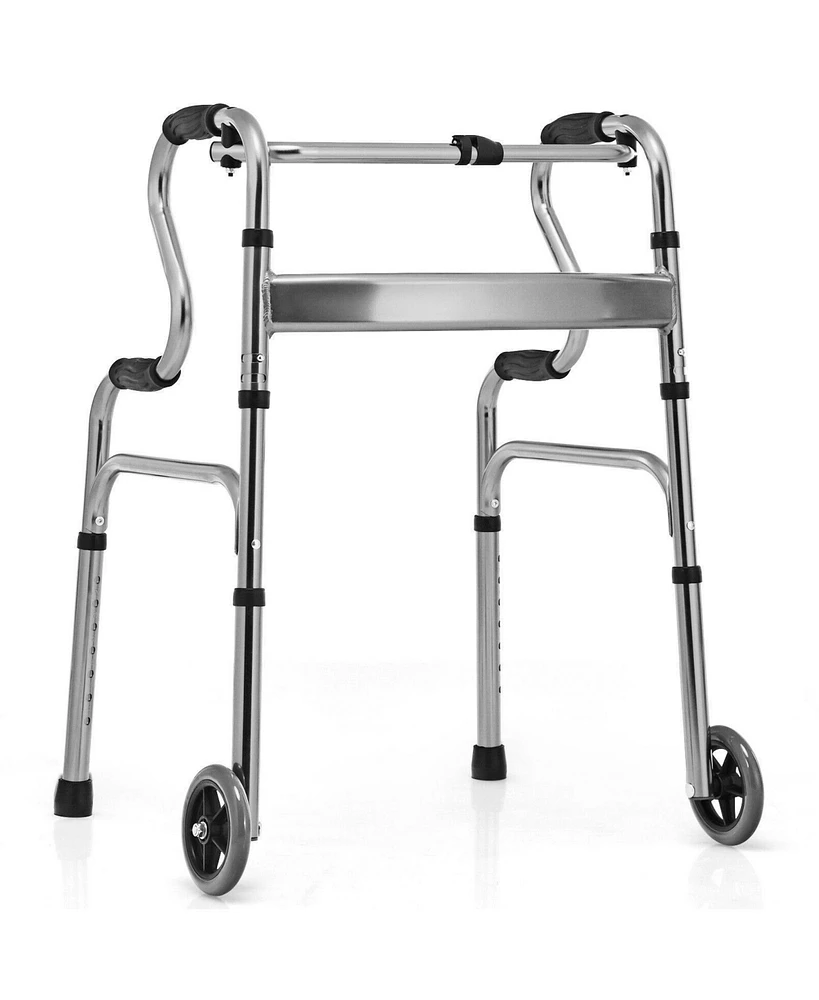 Skonyon Aluminum Heavy-Duty Folding Wheeled Stand-Assist Walker-Gray