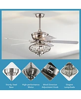 Skonyon 52 Inches Ceiling Fan with Wooden Blades and Remote Control-Silver
