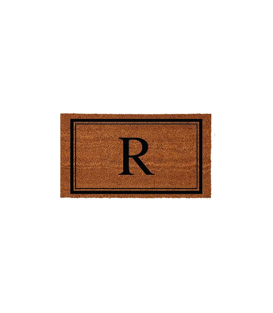 Evergreen Monogram Indoor Outdoor 100% Natural Coir Doormat 28" x 16" | Letter "R"