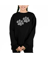 La Pop Art Girls Woof Paw Prints Word Crewneck Sweatshirt