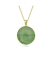 Bling Jewelry Asian Style Framed Circle Round Medallion Good Fortune Fu Character Chinese Symbol Dyed Green Natural Jade Disc Pendant Necklace Gold Pl