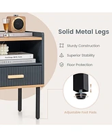 Sugift Nightstand Bedside End Table with Drawer and Open Shelf