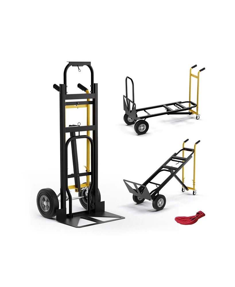 Sugift 3-in-1 Convertible Hand Truck Metal Dolly Cart with 4 Rubber Wheels for Transport-Black