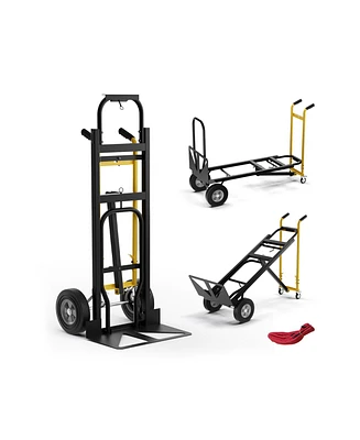 Sugift 3-in-1 Convertible Hand Truck Metal Dolly Cart with 4 Rubber Wheels for Transport-Black