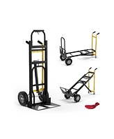 Sugift 3-in-1 Convertible Hand Truck Metal Dolly Cart with 4 Rubber Wheels for Transport-Black