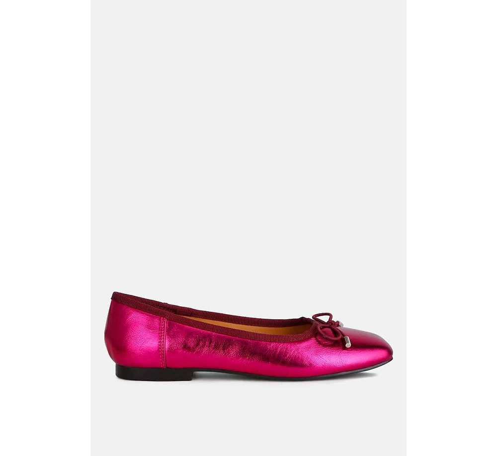 Rag & Co Primrose Metallic Pleather Bow Ballerinas