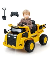 Costway Kids Ride on Dump Truck with 2.4G Remote Control Working Megaphone Sand Shovel