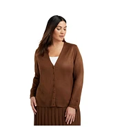 June + Vie Plus Button-Sleeve Cardigan