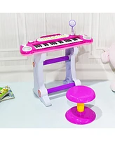 Gymax Kids Electronic Keyboard Piano MP3 Input 37 Key Microphone Stool Toy