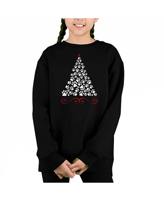 La Pop Art Girls Paw Christmas Tree Word Crewneck Sweatshirt