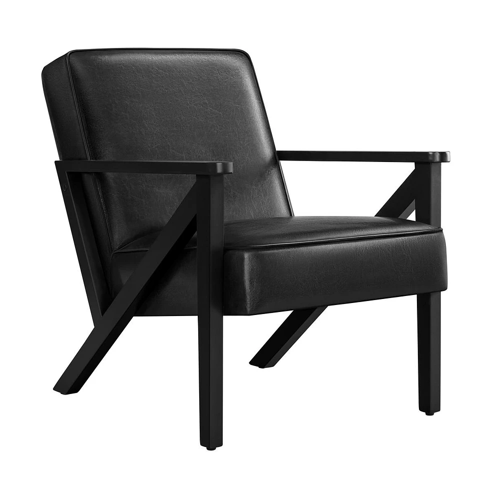 Yaheetech Faux Leather Armchair with Z-shaped Wood Legs Dark Brown