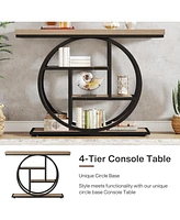 Tribesigns 41.3" Console Table, Industrial 4-Tier Sofa Table Entryway Table with Circle Base, Narrow Wood Accent Tables with Storage Shelves for Livin