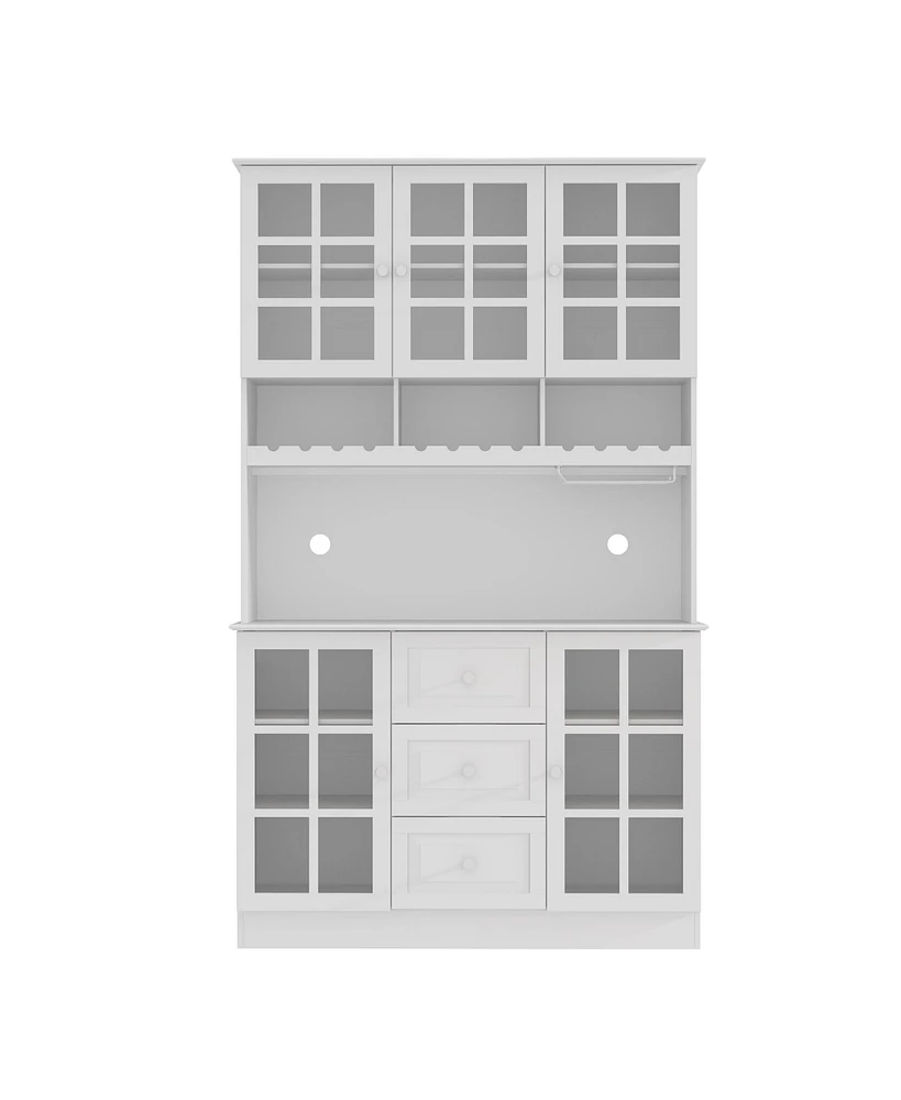 Famapy White Wooden Sideboard, Food Pantry, Storage Cabinet with 3 Drawers