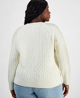 On 34th Trendy Plus Cable-Knit Crewneck Sweater, Created for Macy's