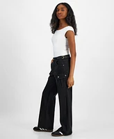 Dollhouse Juniors' High-Rise Wide-Leg Cargo Jeans