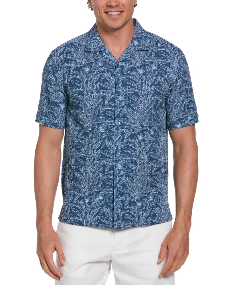 Cubavera Men's Short Sleeve Button-Front Seersucker Leaf Print Camp Shirt