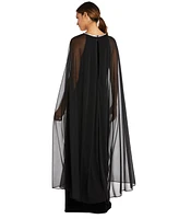 R & M Richards Women's Embellished Velvet Cape Gown