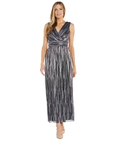 R & M Richards Women's Draped Open-Front Sheer Jacket Metallic Gown