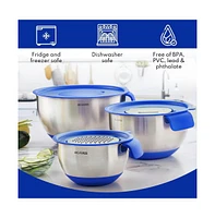 Belwares Mixing Bowls with Lids Set - Nesting Airtight + Graters Stainless Steel Non-Slip Bowl for Baking