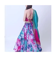 Raas Women's Hand Tie Dyed Lehenga Choli Set with Heavy Mirror Work Blouse