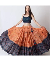 Raas Women's Bandhani and Ajrakh Print Chaniya Choli with Mirror Work