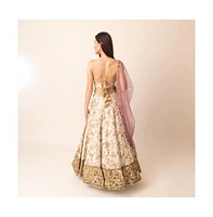 Raas Women's Floral Lehenga with Floral Cutwork and Mirror Work Blouse