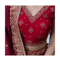 Raas Women's Red Hand Embroidered Bridal Lehenga Choli Set