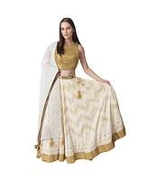 Raas Women's Off White Chikankari Embroidery Lehenga Choli with Mirror and Sequins Detail