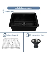 Casainc 27" L x 19" W Undermount Single Bowl Fireclay Farmhouse Kitchen Sink with Sink Grid