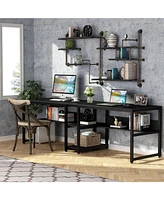 Tribesigns Two Person Desk with Bookshelf, 78.7 Computer Office Double for Person,Writing Workstation Shelf Home