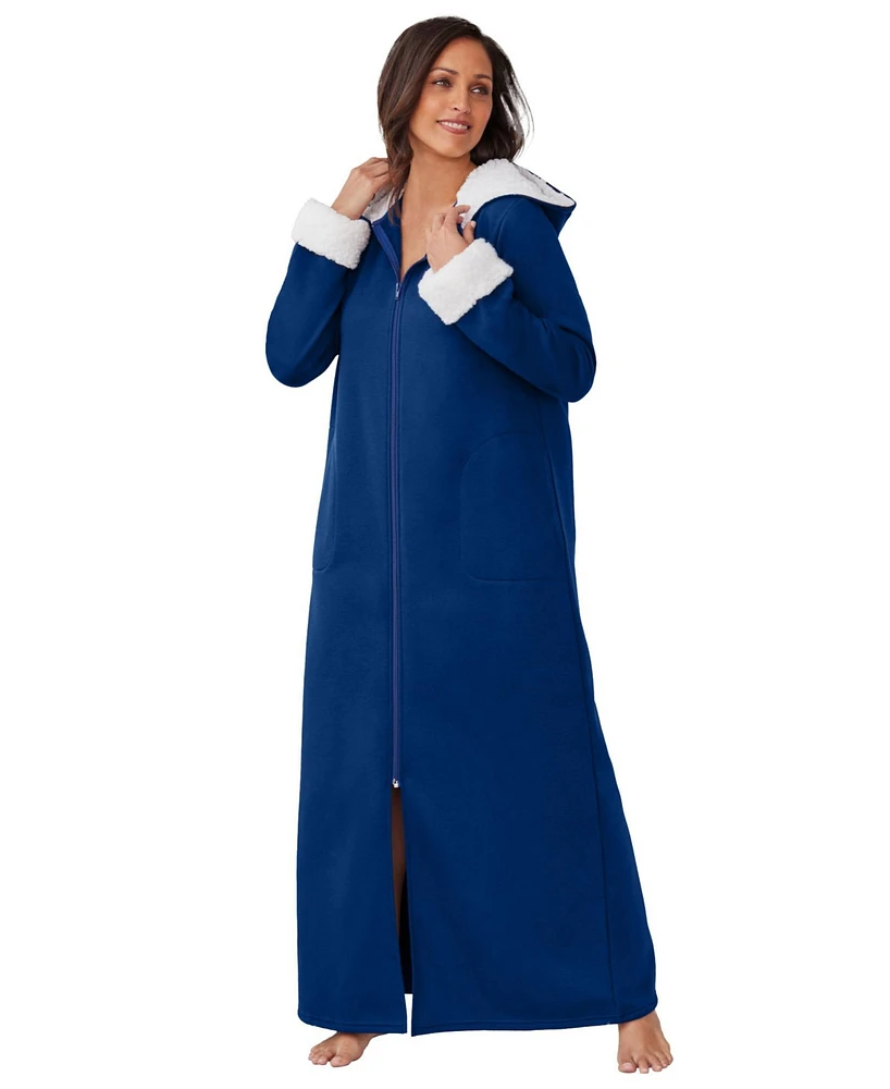 Dreams & Co. Plus Sherpa-Lined Long Hooded Robe