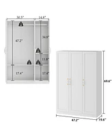 Famapy White 3-Doors Armoires Wardrobe with Hanging Rod and Storage Cubes