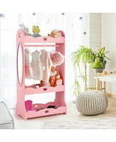 Kids Dress up Storage Hanging Armoire Dresser Pretend Costume Closet w/ Mirror