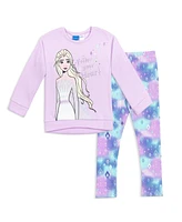 Disney Toddler Girls Frozen Princess Anna Elsa Baby Sweatshirt and Leggings Outfit Set to