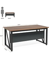 Tribesigns 55 inches Simple Computer Desk,Home Office Desk Writing Table for Workstation,Dark Walnut + Steel Leg,Cabinet not Included