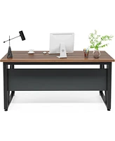 Tribesigns 55 inches Simple Computer Desk,Home Office Desk Writing Table for Workstation,Dark Walnut + Steel Leg,Cabinet not Included