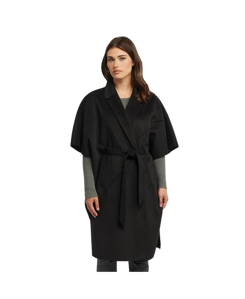 Ellen Tracy Women's Wool Blend Double Faced Handmade Color Block Cape