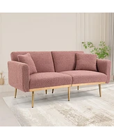 Mondawe Beige Velvet sofa , Accent .loveseat with metal feet
