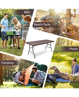 Sugift 6 Feet Folding Portable Rattan Table with Carrying Handle