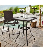 Sugift 28.5 Inch Outdoor Patio Square Glass Top Table with Rattan Edging