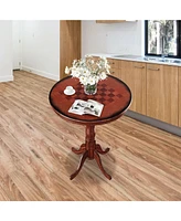 Inolait 42 Inch Wooden Round Pub Pedestal Side Table with Chessboard