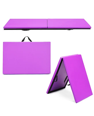 Costway 6'x2' x 1.6"Gymnastics Yoga Mat Thick Two Folding Panel Purple Portable